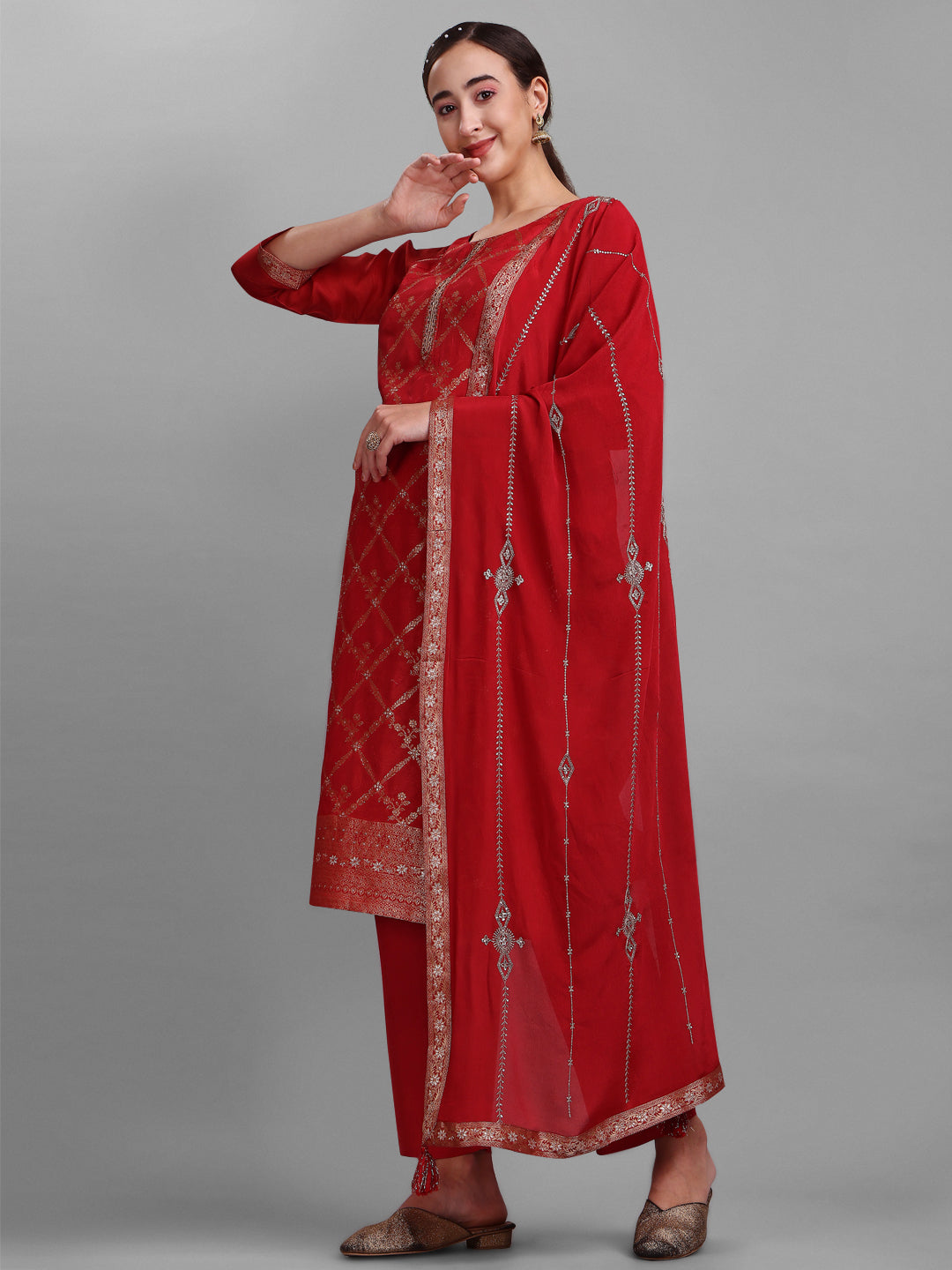 Red Jacquard Kurta Suit Set Product vendor