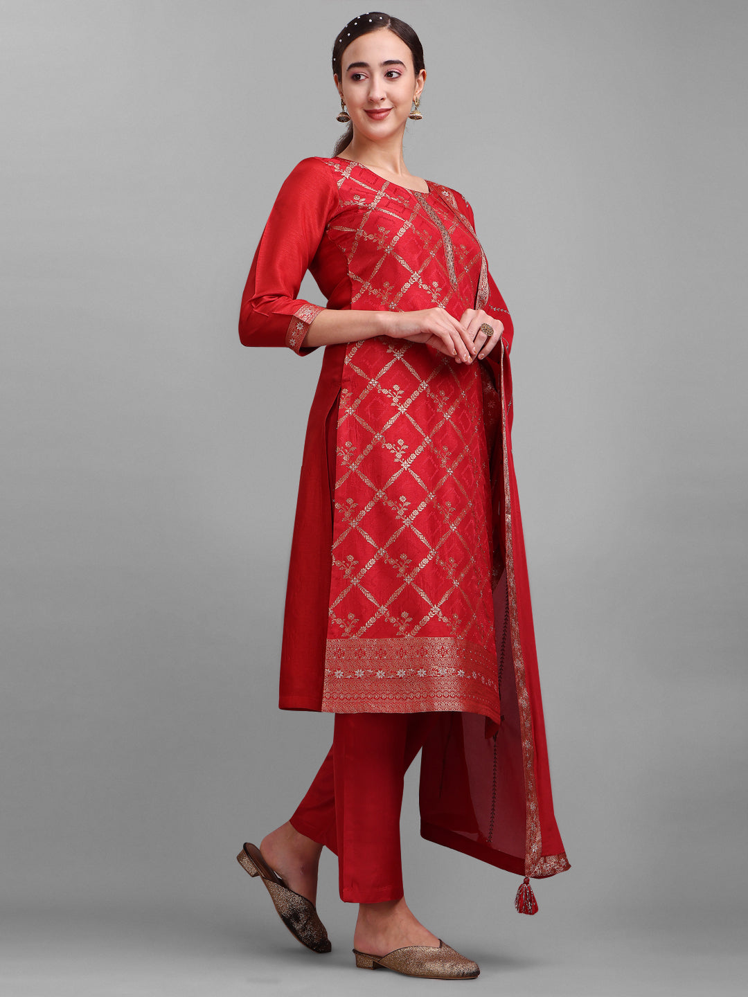 Red Jacquard Kurta Suit Set Product vendor