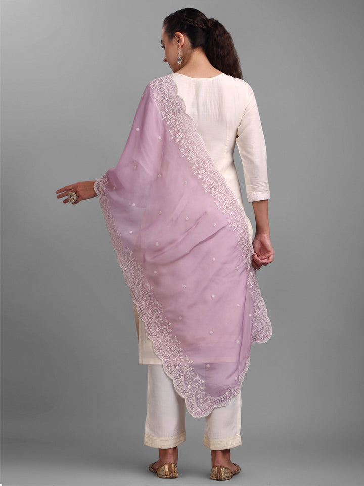 Cream-Coloured and Lavender Woven Design Kurta Suit Set Product vendor