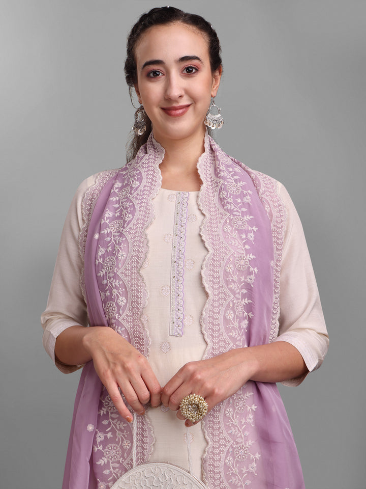 Cream-Coloured and Lavender Woven Design Kurta Suit Set Product vendor