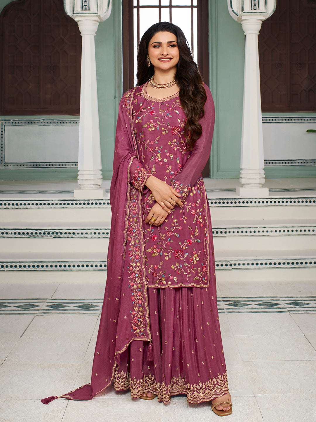 Sharara Set in Hot Pink Beautifully Embroidered Suit