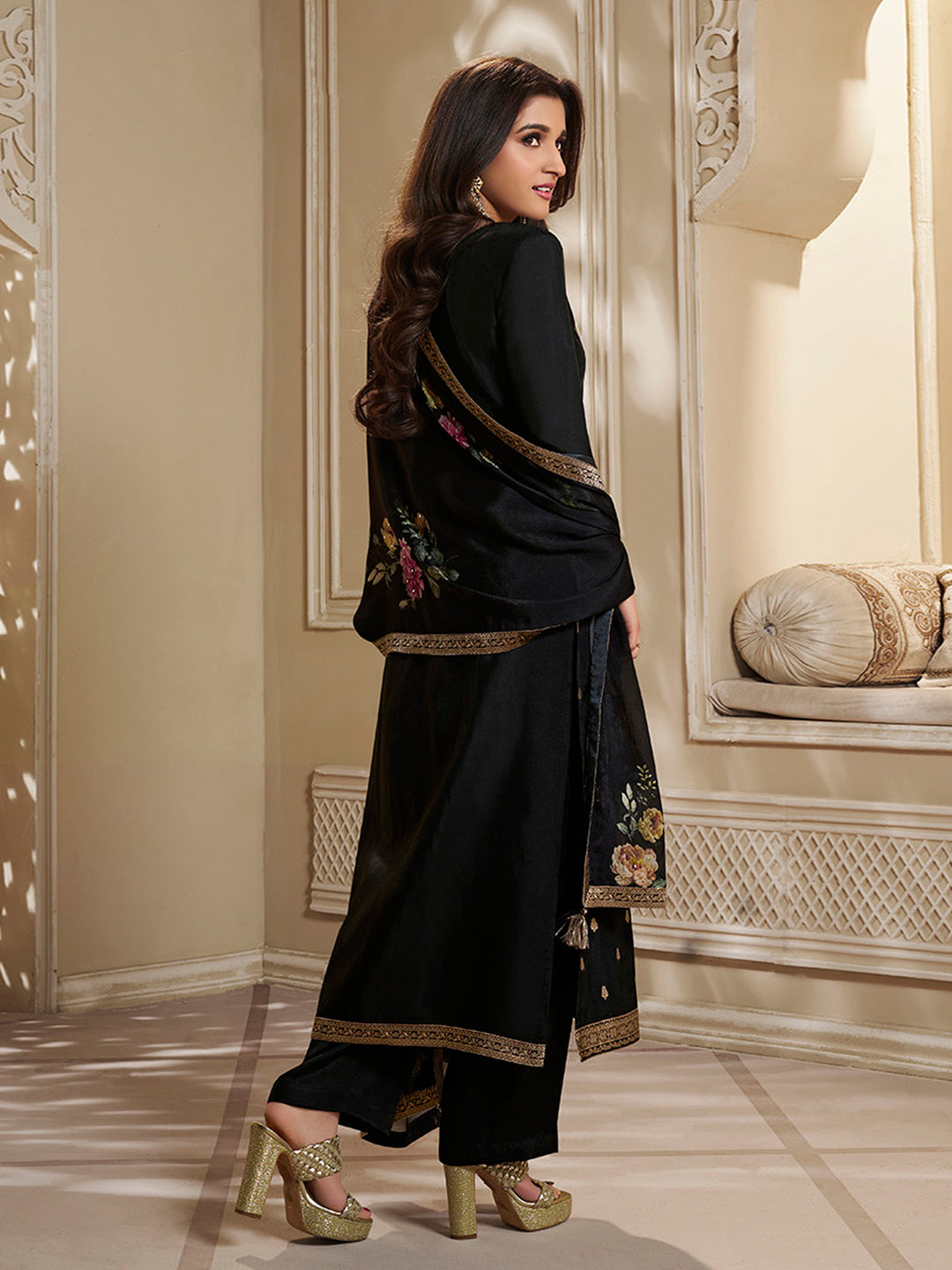 Dola Silk Jacquard Kurta With designer Yoke and handwork  with trousers and Dupatta Product vendor