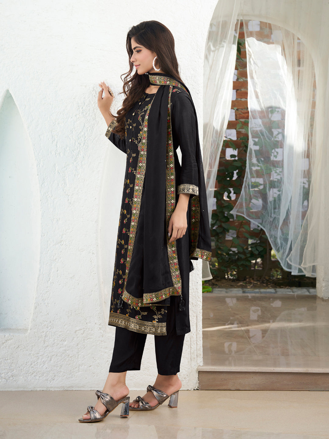 Black Meena Jacquard Kurta Suit Set Product vendor