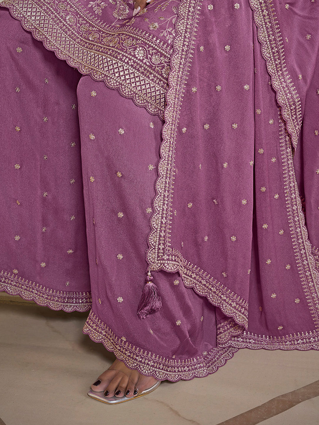 Twilight lavender Floral Pattern, Thread & Sequins Embroidered Sharara Suit Set Product vendor