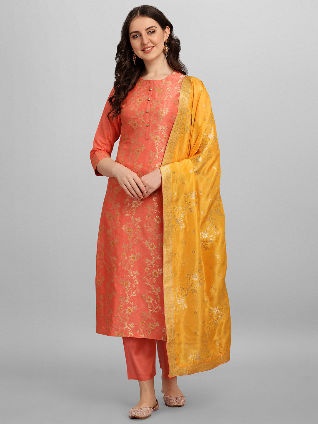 Orange Meena Jacquard Kurta Suit Set Product vendor
