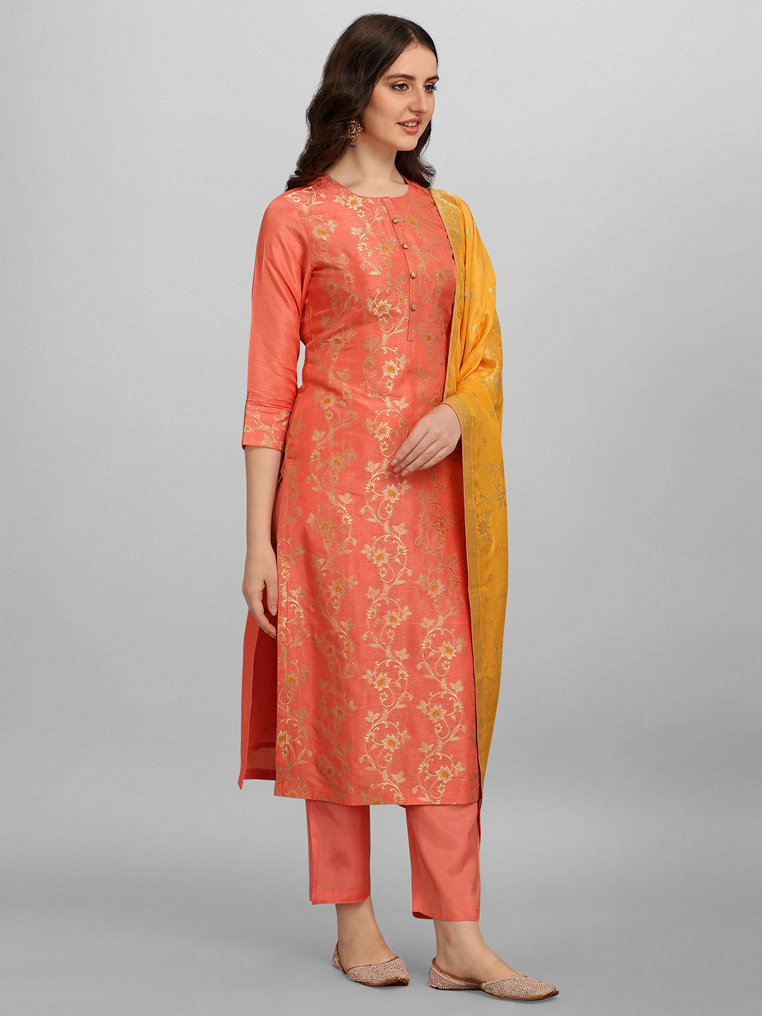 Orange Meena Jacquard Kurta Suit Set Product vendor