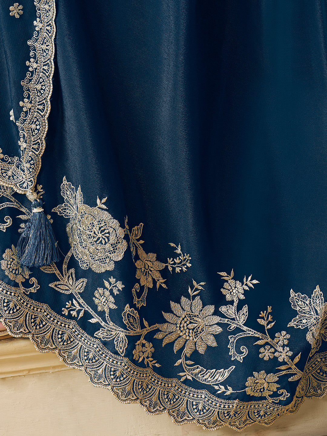 Blue Chinon Top with Thread Embroidery and Sharara Suit Set