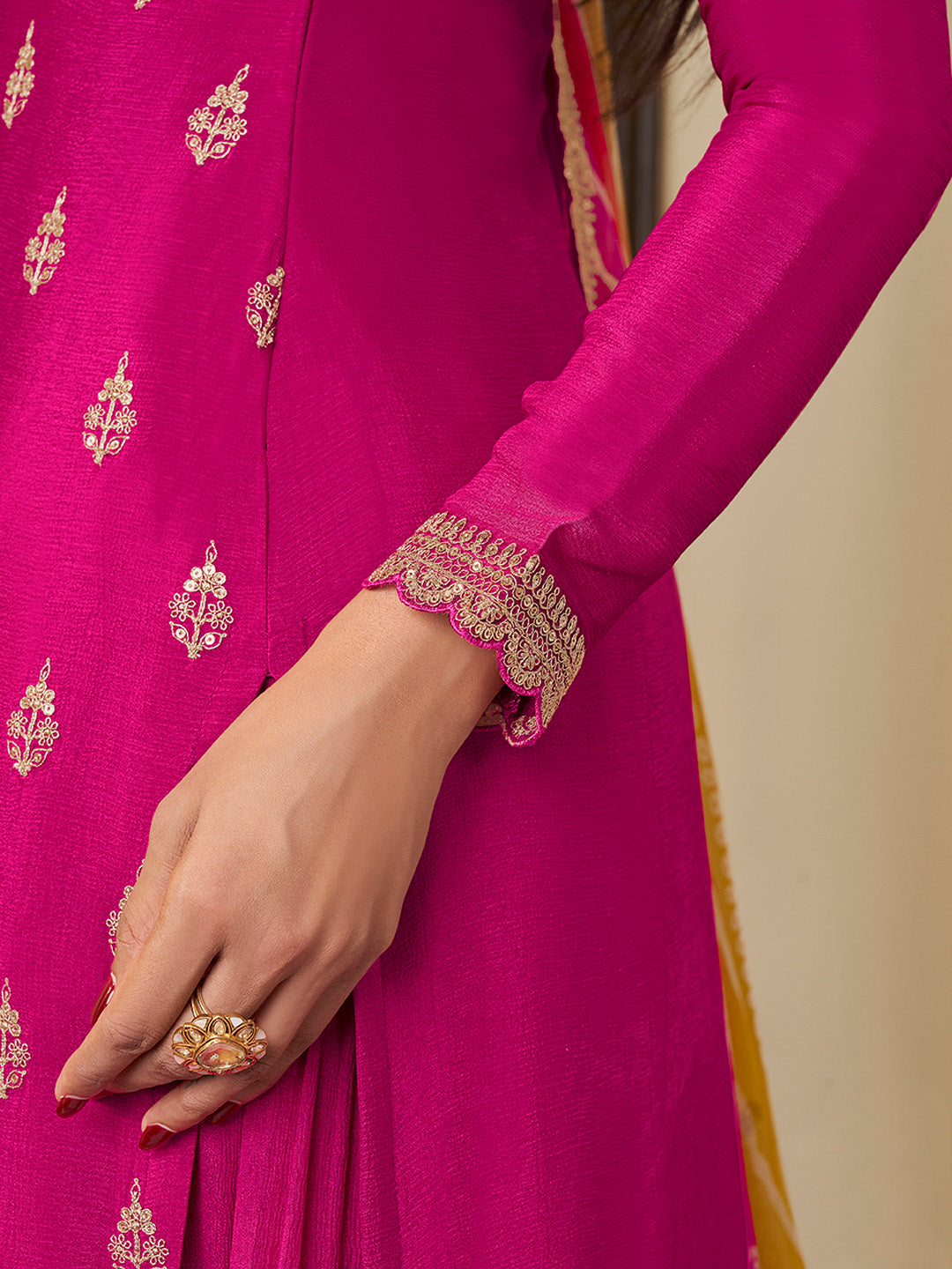 Pink Chinon Embroidered Top with Matching Sharara and Dupatta Suit Set