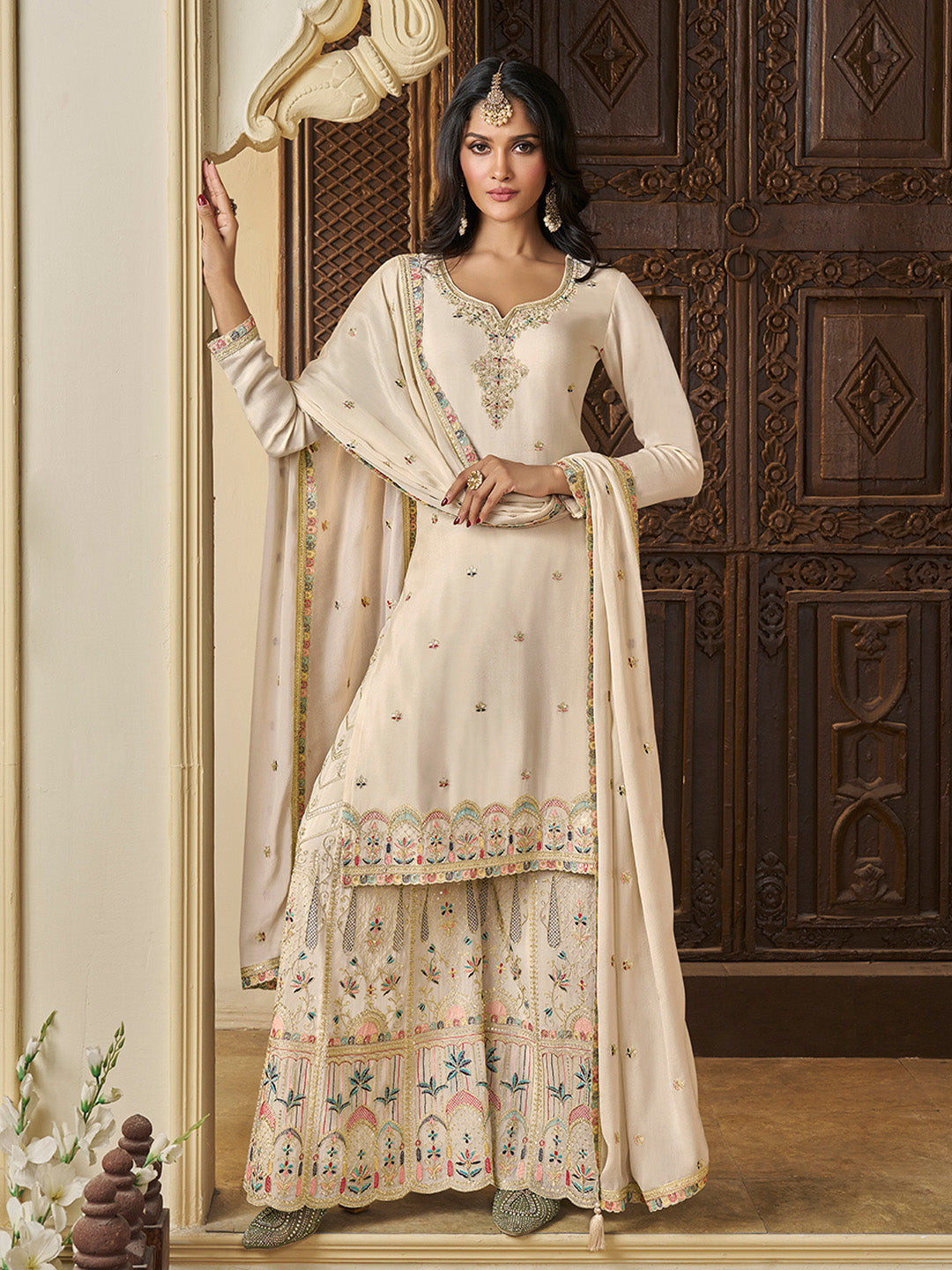 white and gold sharara dress Ivory and Gold Vintage Bud Sharara Set