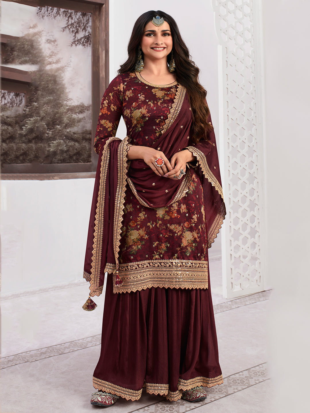 Maroon Printed with Embroidered Sharara Suit Set Product vendor