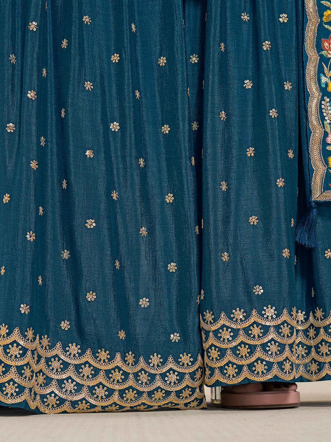 Blue Multi Colour Floral Thread & Embroidered Sharara Suit Set Product vendor