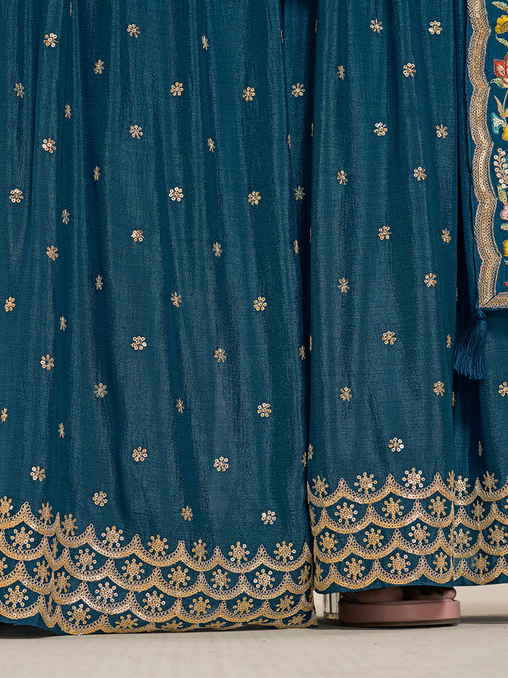 Blue Multi Colour Floral Thread & Embroidered Sharara Suit Set Product vendor