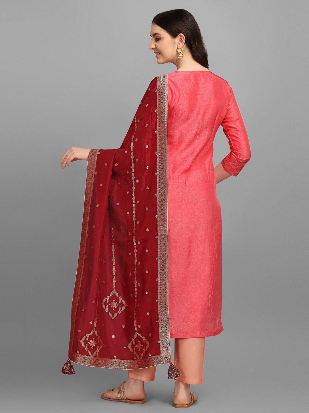Pink Meena Jacquard Kurta Suit Set Product vendor
