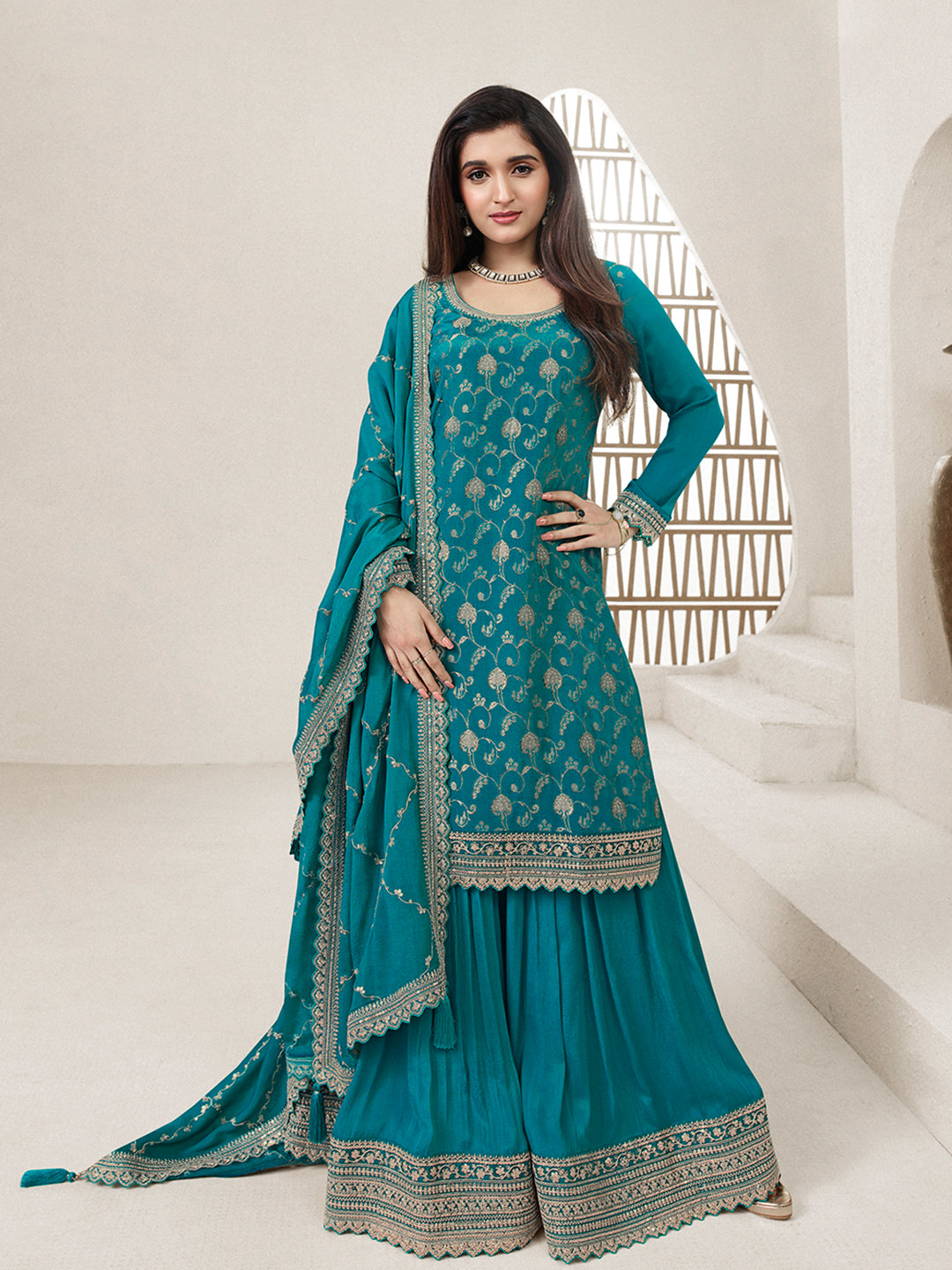 green long dress with flowers Bottle Green Pakistani Wedding Dress Kameez Sharara CUSTOM main image 1