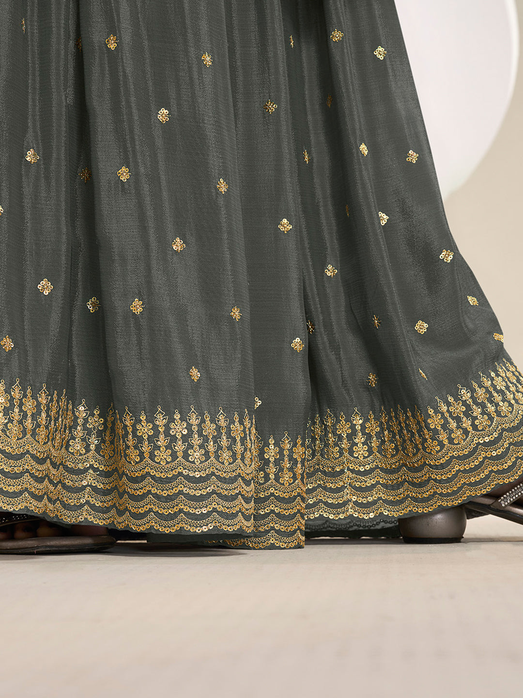 Grey Multi Colour Floral Thread & Embroidered Sharara Suit Set Product vendor