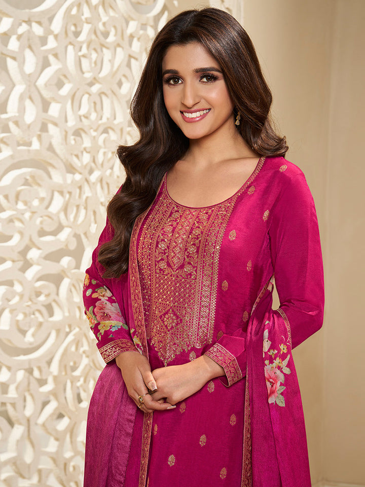 Dola Silk Jacquard Kurta With designer Yoke and handwork  with trousers and Dupatta Product vendor