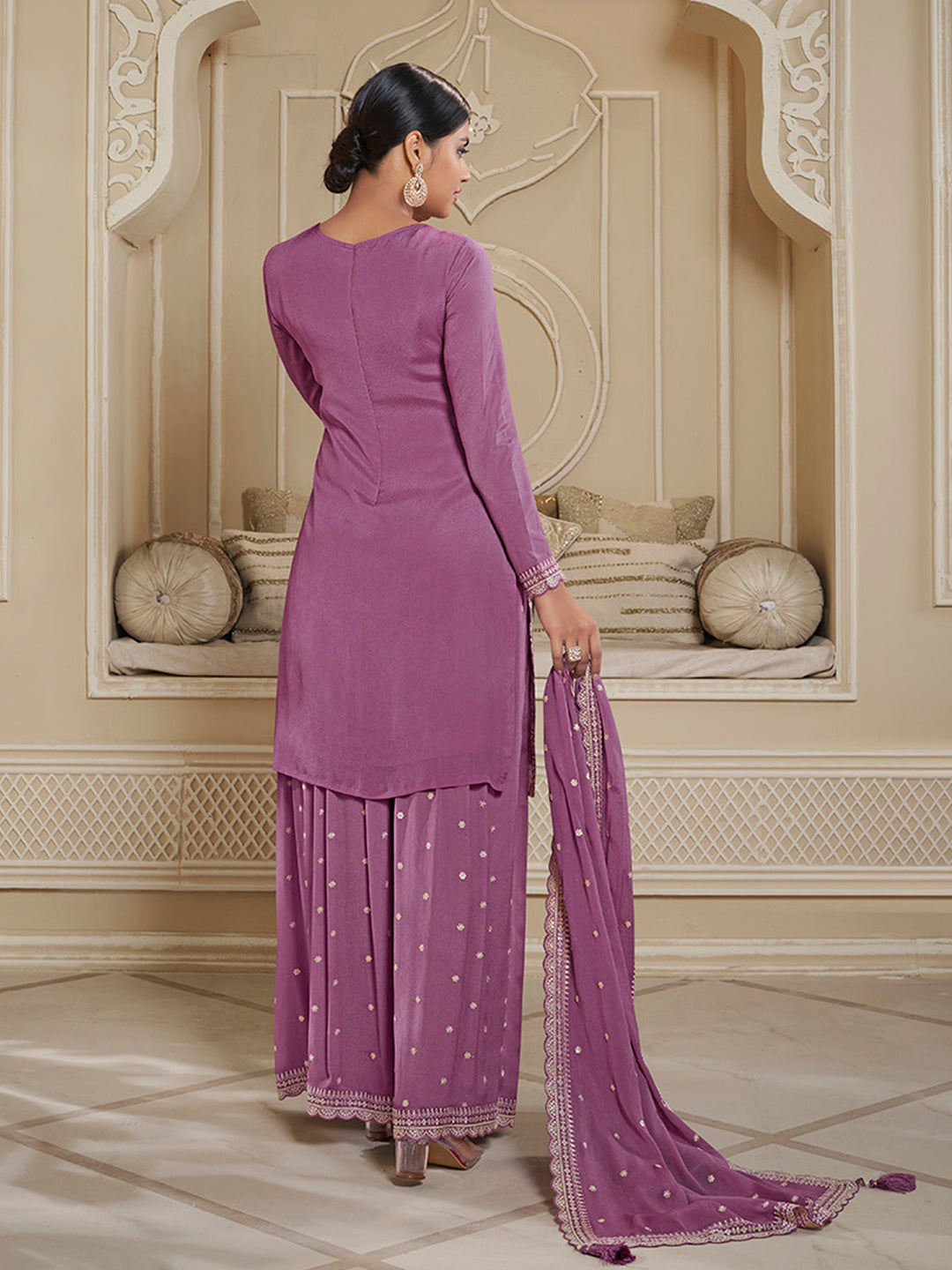 Twilight lavender Floral Pattern, Thread & Sequins Embroidered Sharara Suit Set Product vendor