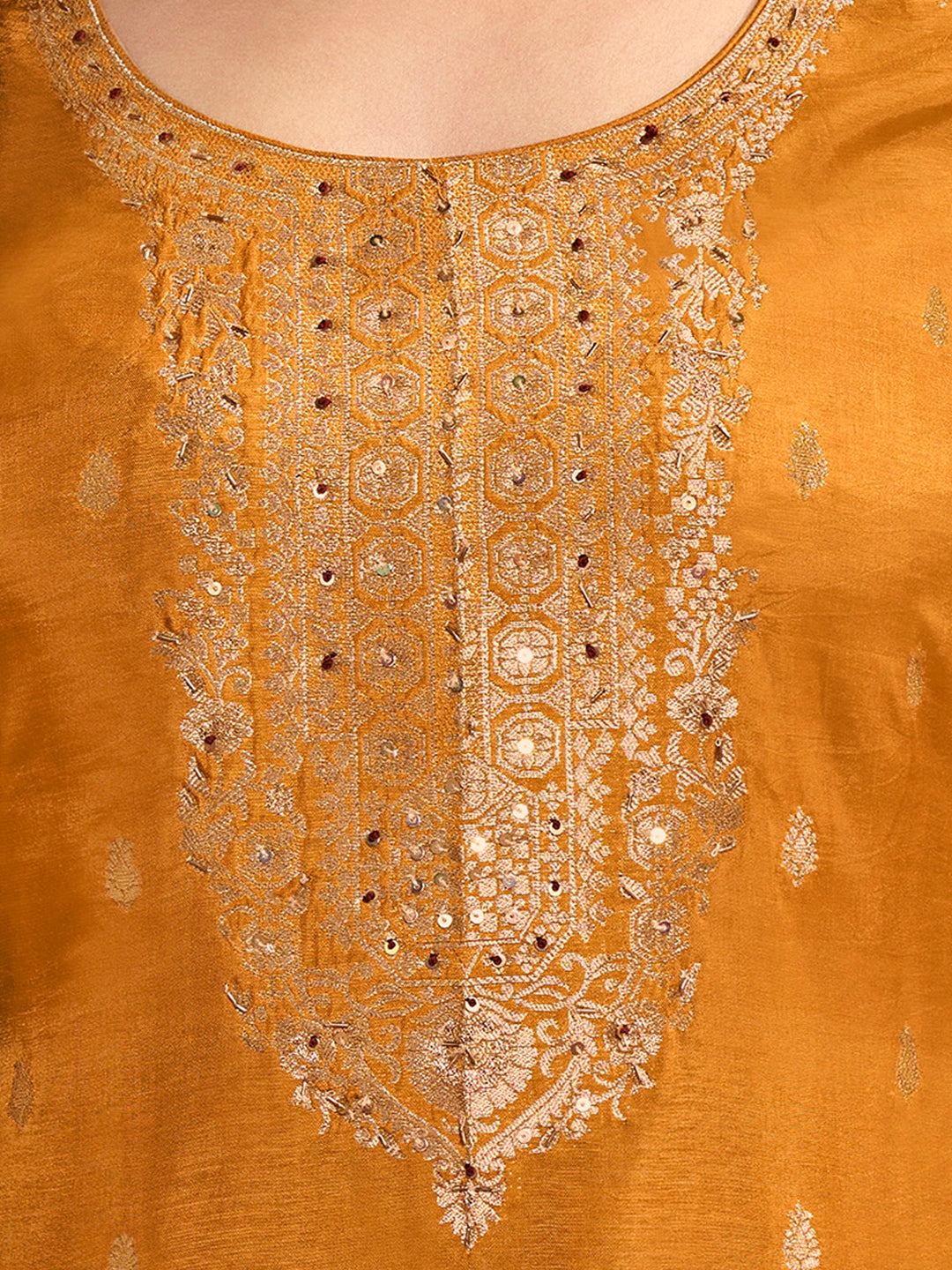 Dola Silk Jacquard Kurta With designer Yoke and handwork  with trousers and Dupatta Product vendor