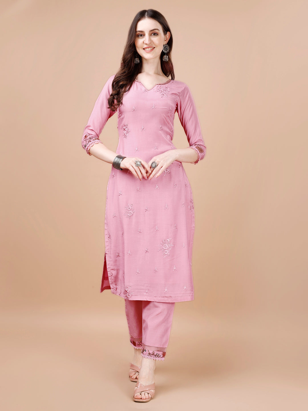 Light Pink Embroidery Kurta Suit Set Product vendor