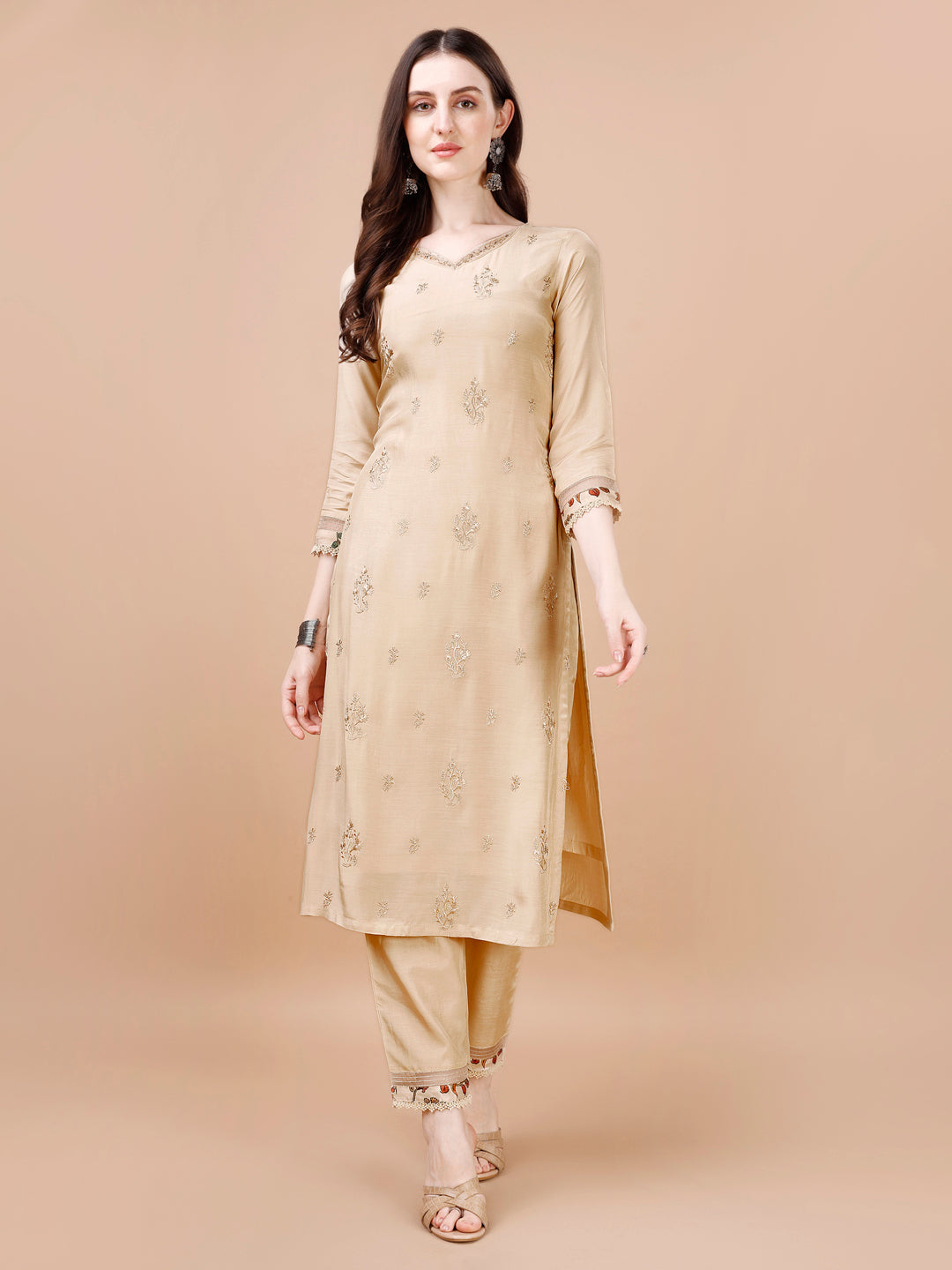 Beige Embroidery Kurta Suit Set Product vendor
