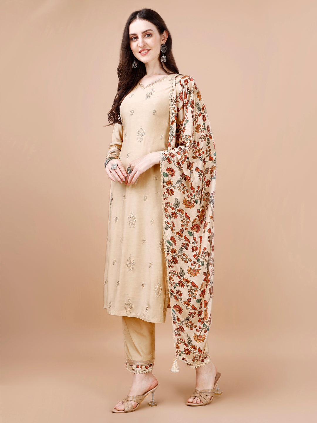 Beige Embroidery Kurta Suit Set Product vendor
