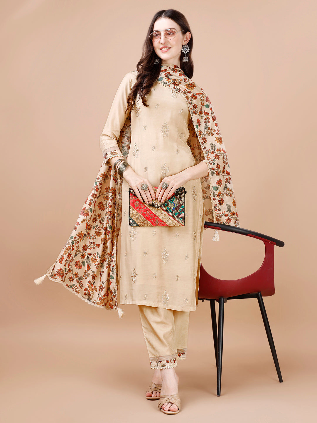 Beige Embroidery Kurta Suit Set Product vendor