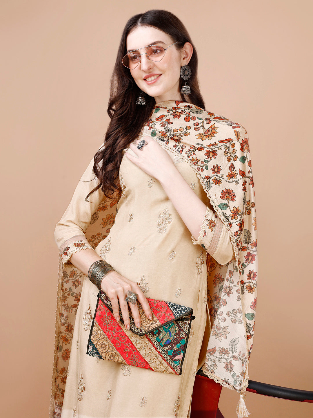 Beige Embroidery Kurta Suit Set Product vendor