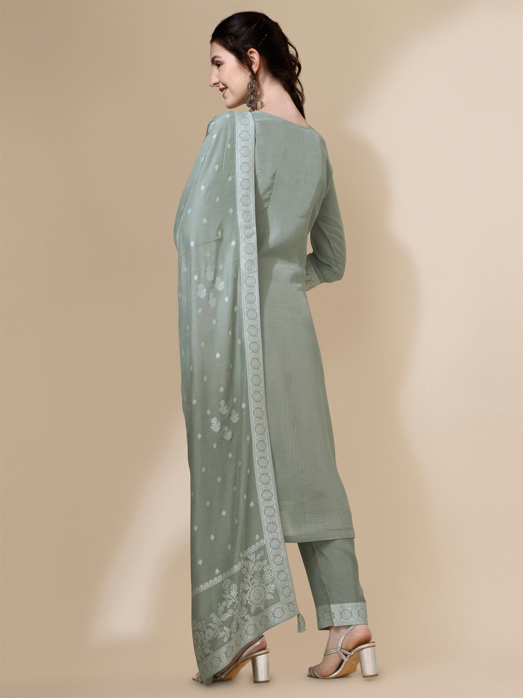 Grey Tussar Silk Kurta Suit Set Product vendor