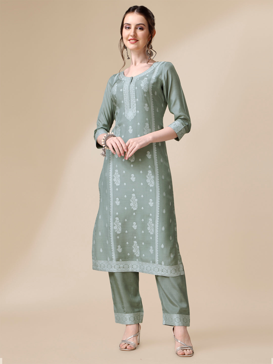 Grey Tussar Silk Kurta Suit Set Product vendor