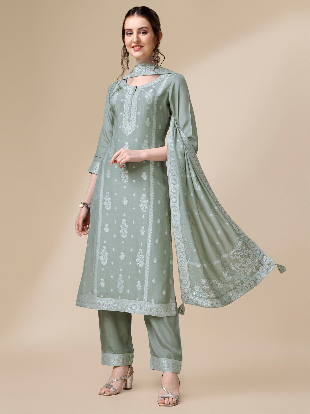 Grey Tussar Silk Kurta Suit Set Product vendor