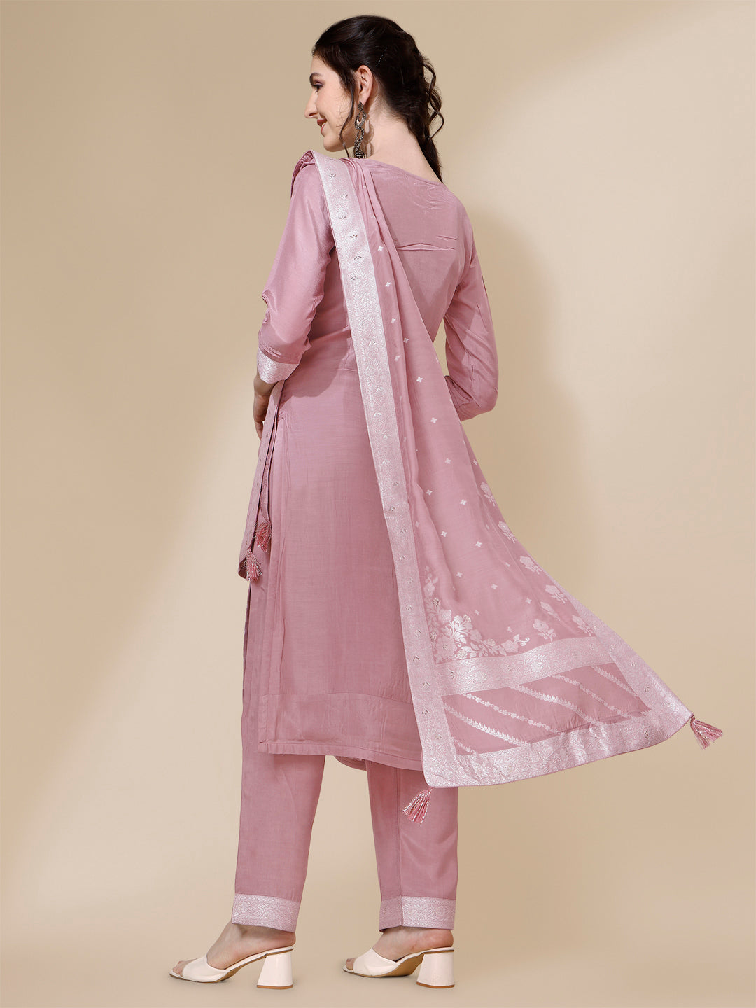 Pink Thread Woven Tussar Silk Kurta Suit Set Product vendor