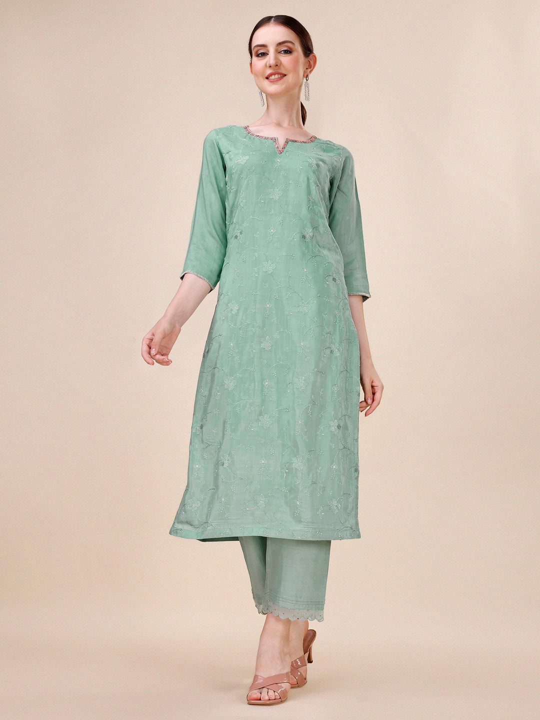 Green Embroidery Kurta Suit Set Product vendor