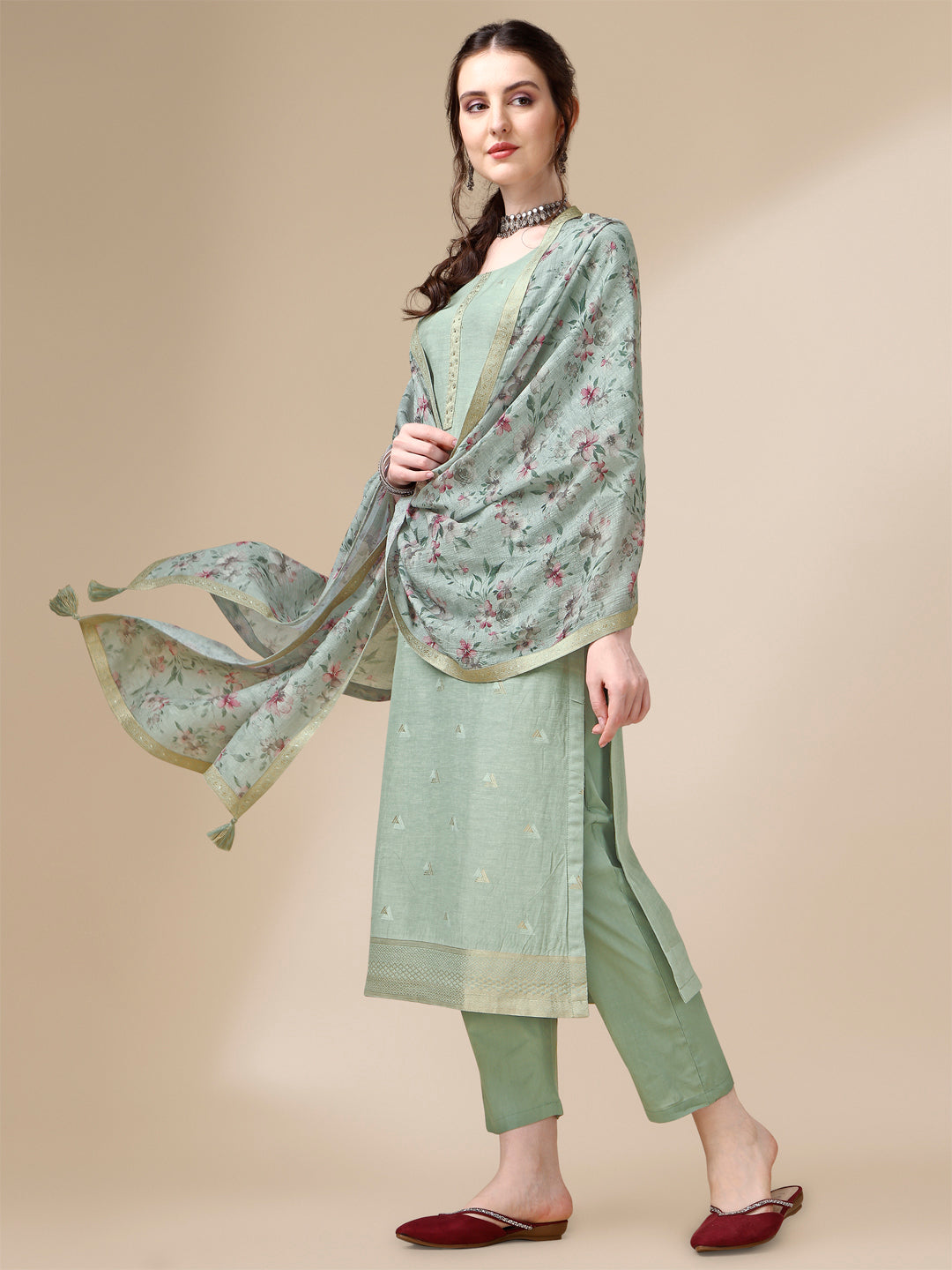 Grey Linen Jacquard Straight Kurta Suit Set Product vendor