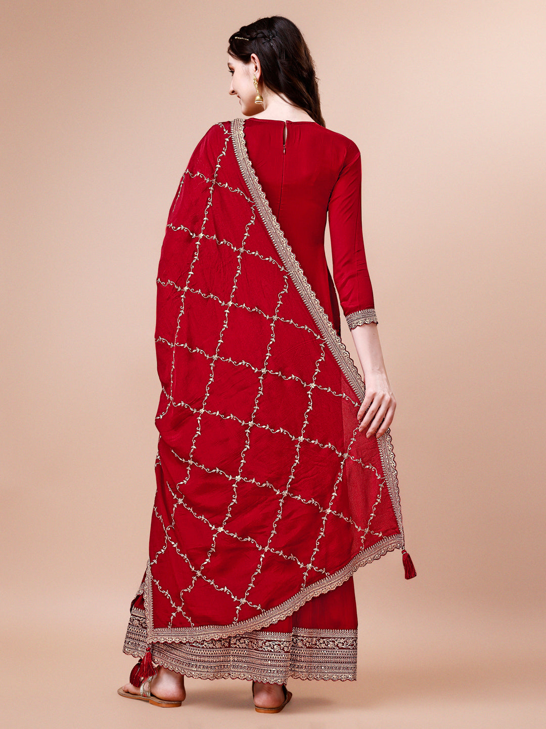 Red Jacquard with Embroidery Sharara Suit Set Product vendor