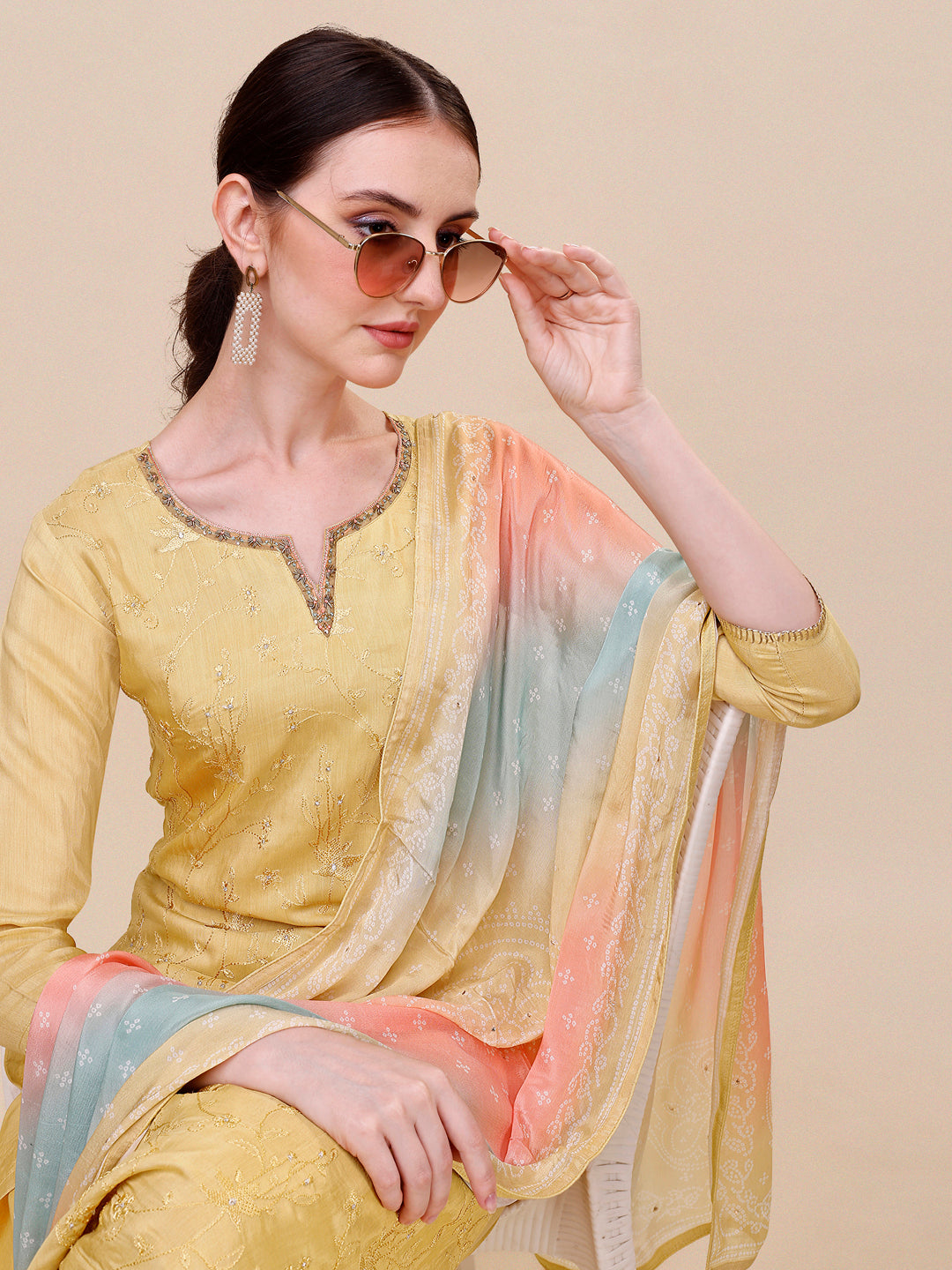 Yellow Embroidery Kurta Suit Set Product vendor