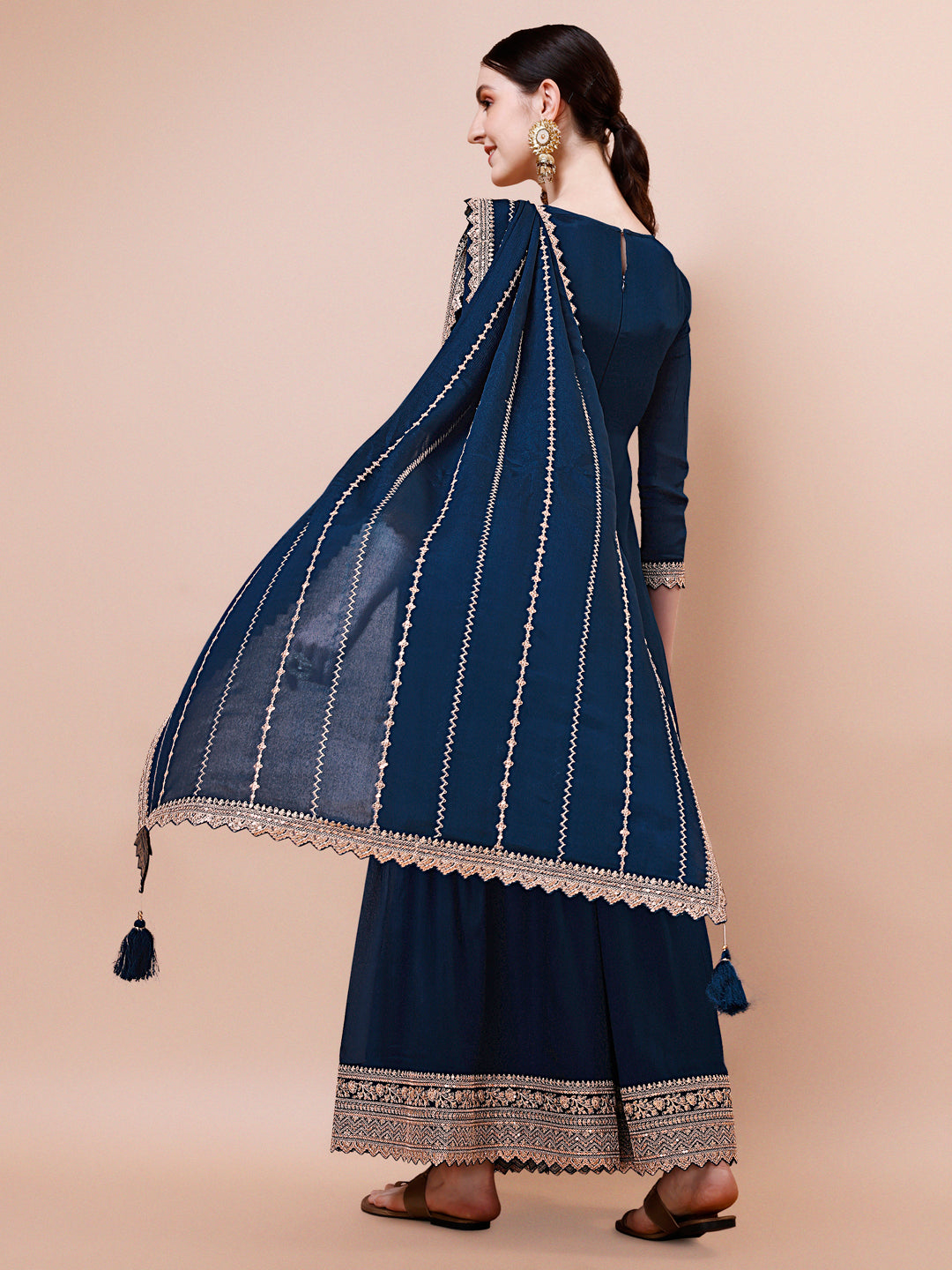 Dark Teal Jacquard with Embroidery Sharara Suit Set Product vendor