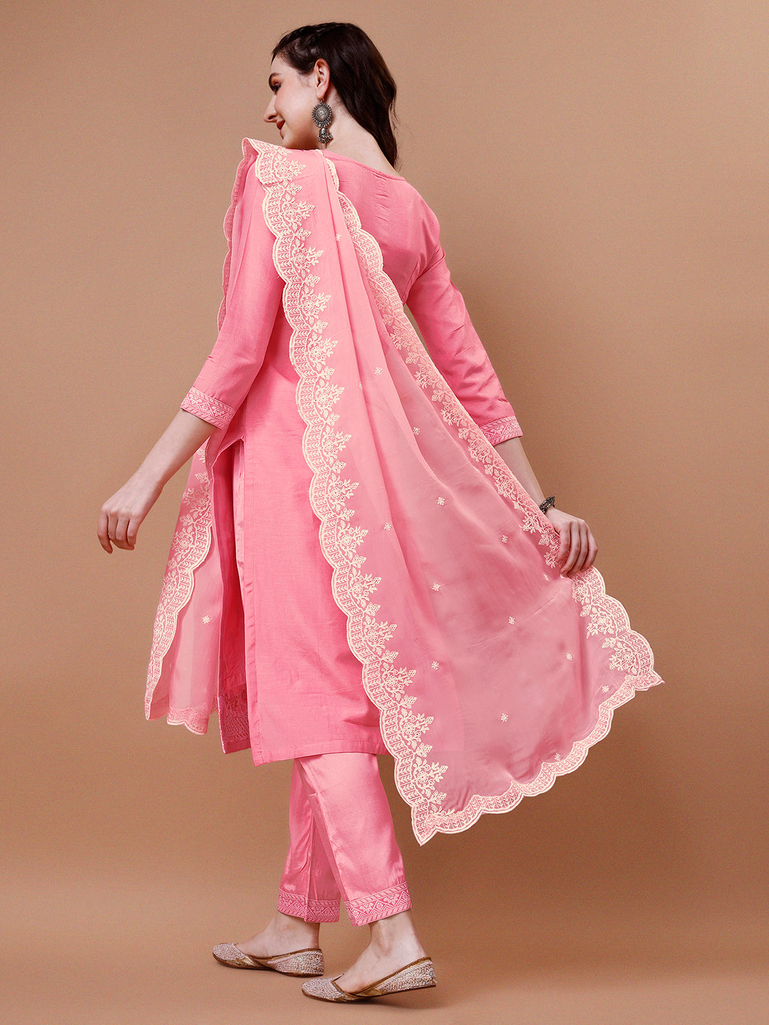 Pink Thread Woven Tussar Silk Kurta Suit Set Product vendor