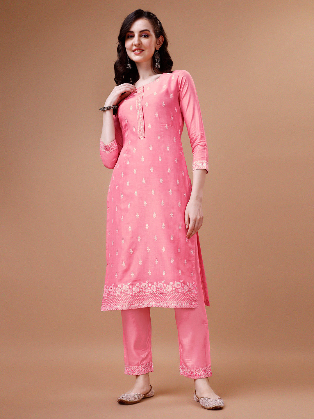 Pink Thread Woven Tussar Silk Kurta Suit Set Product vendor