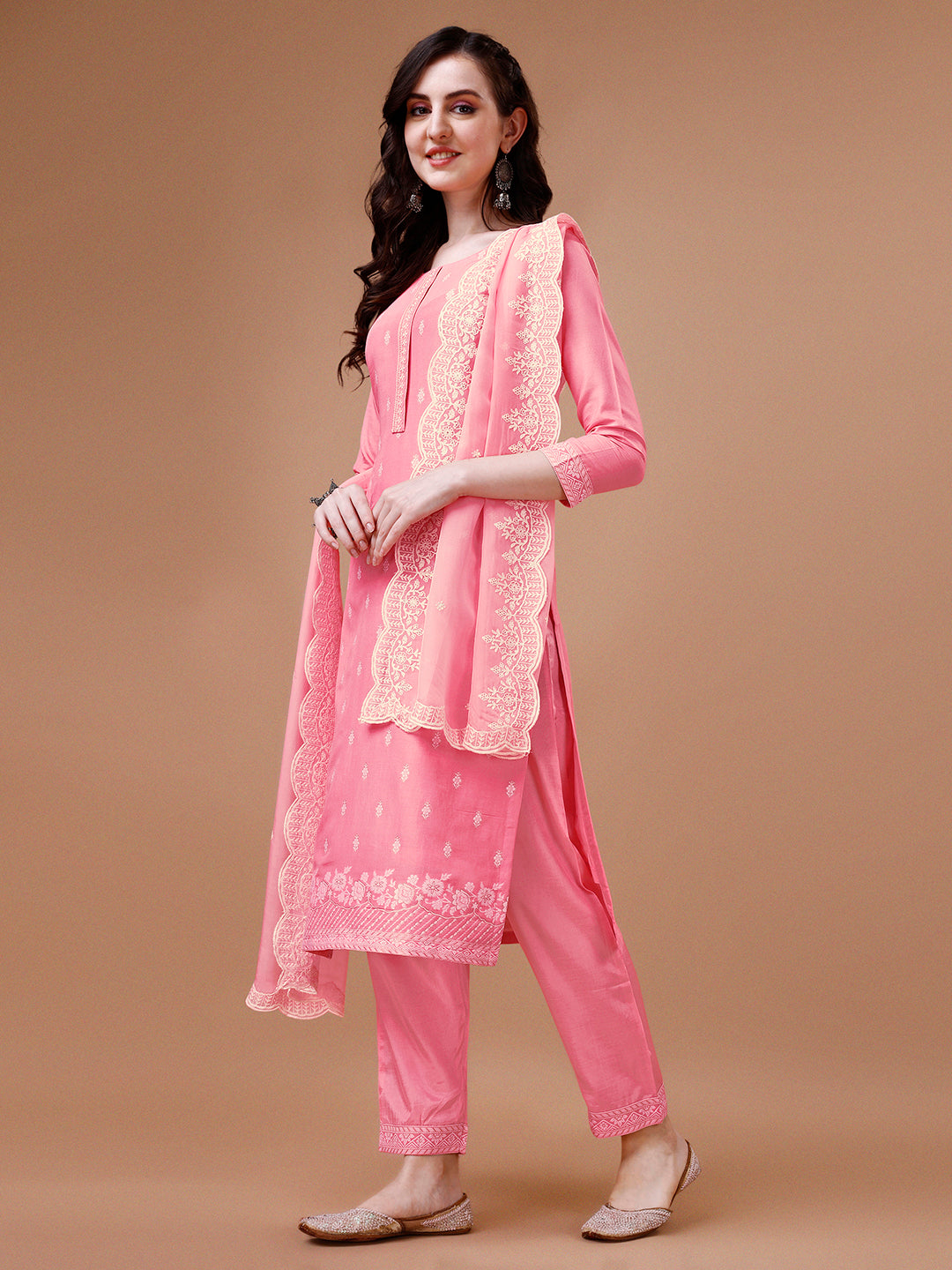 Pink Thread Woven Tussar Silk Kurta Suit Set Product vendor