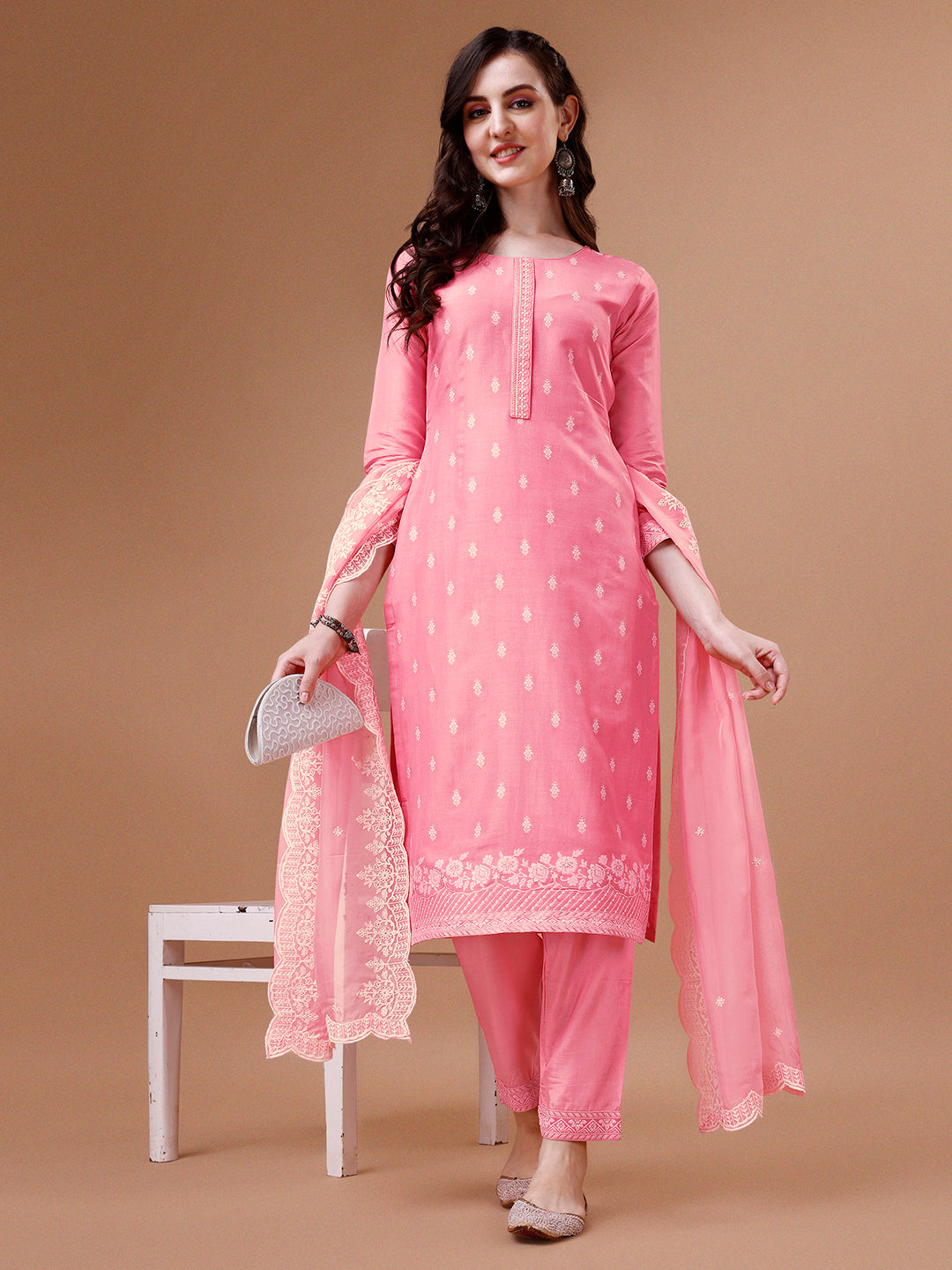 Pink Thread Woven Tussar Silk Kurta Suit Set Product vendor