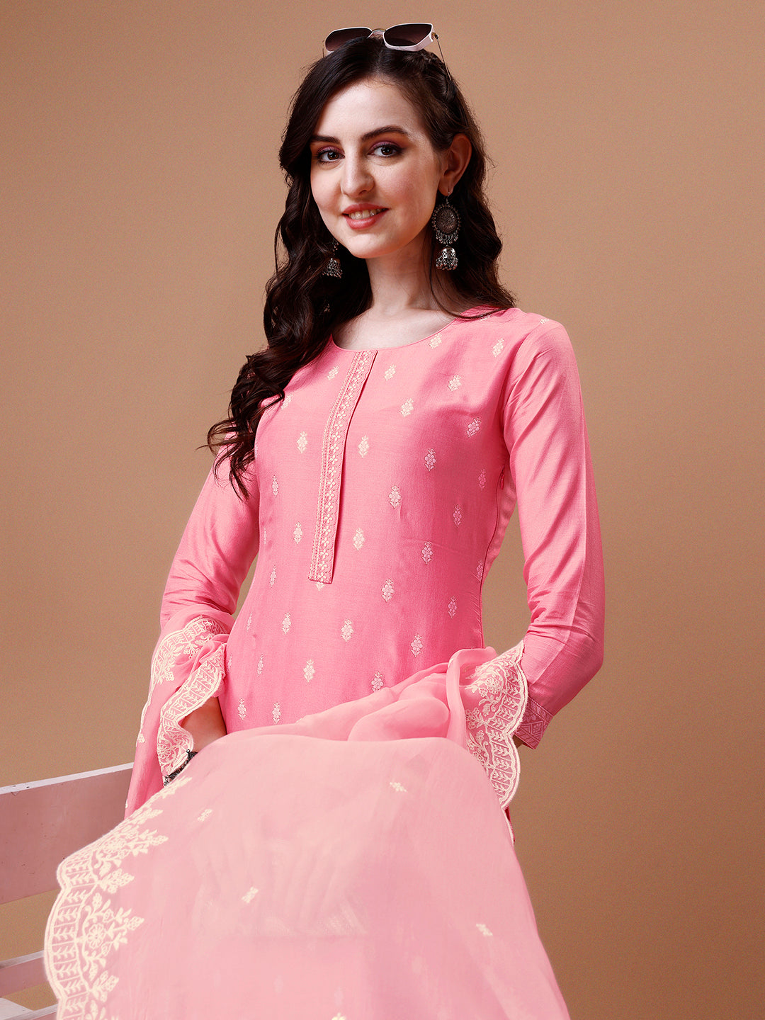 Pink Thread Woven Tussar Silk Kurta Suit Set Product vendor