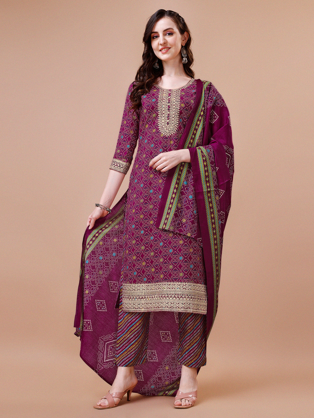 Purple Printed Kurta Suit Set Product vendor