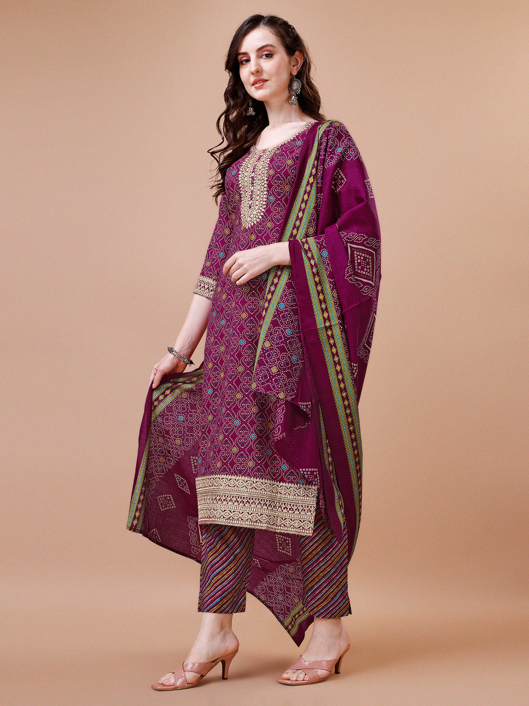 Purple Printed Kurta Suit Set Product vendor