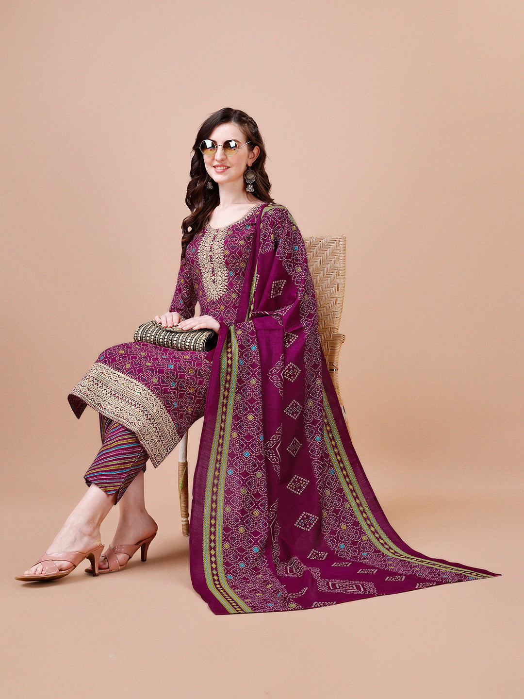 Purple Printed Kurta Suit Set Product vendor