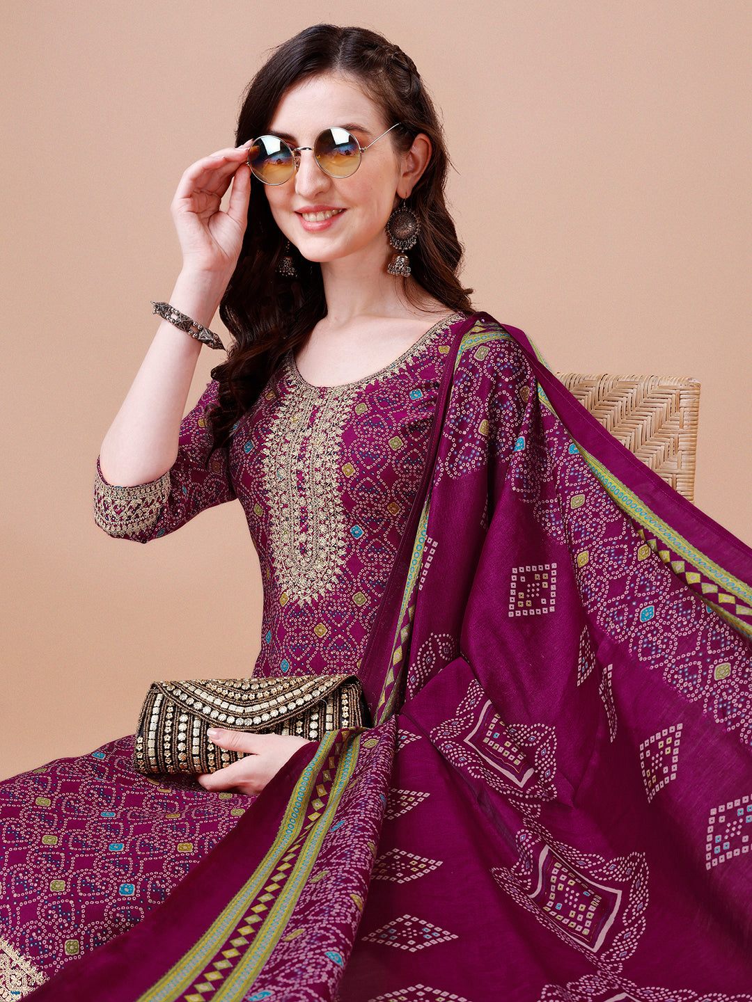 Purple Printed Kurta Suit Set Product vendor