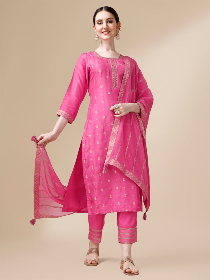 Pink Bandhani Print Jacquard Kurta Suit Set Product vendor