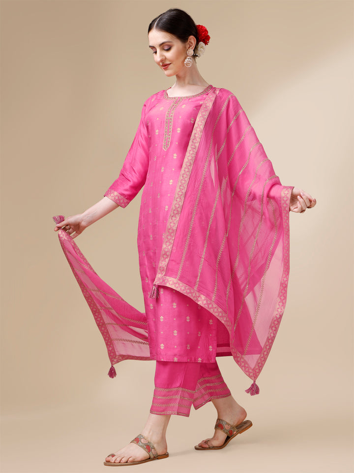 Pink Bandhani Print Jacquard Kurta Suit Set Product vendor