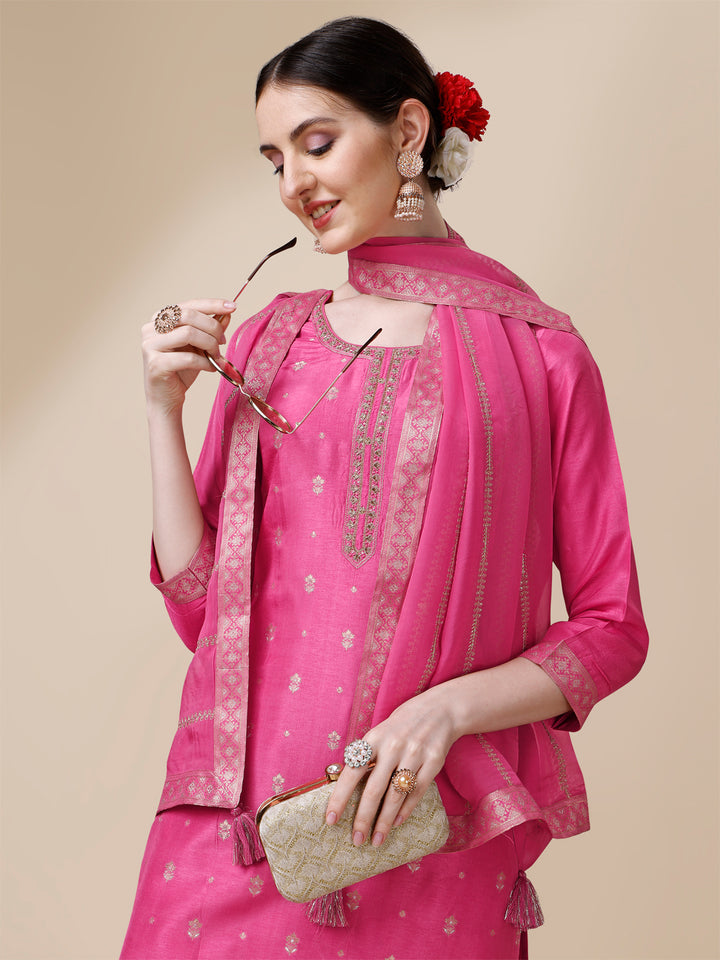 Pink Bandhani Print Jacquard Kurta Suit Set Product vendor