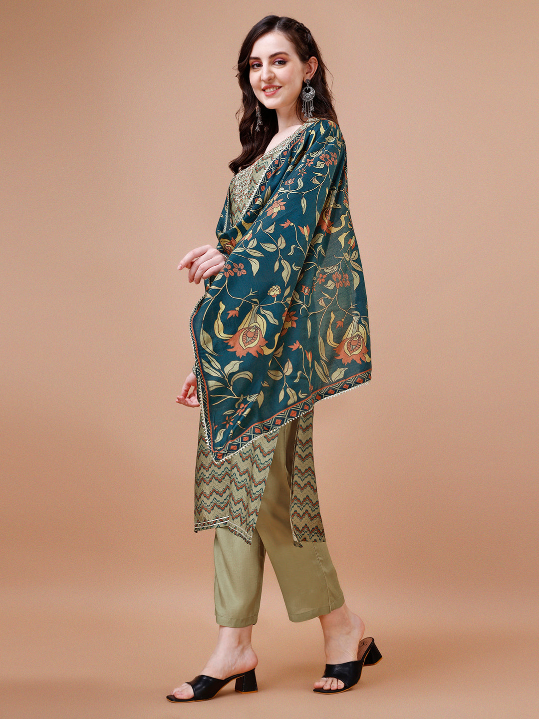 Olive Printed Kurta Suit Set Product vendor