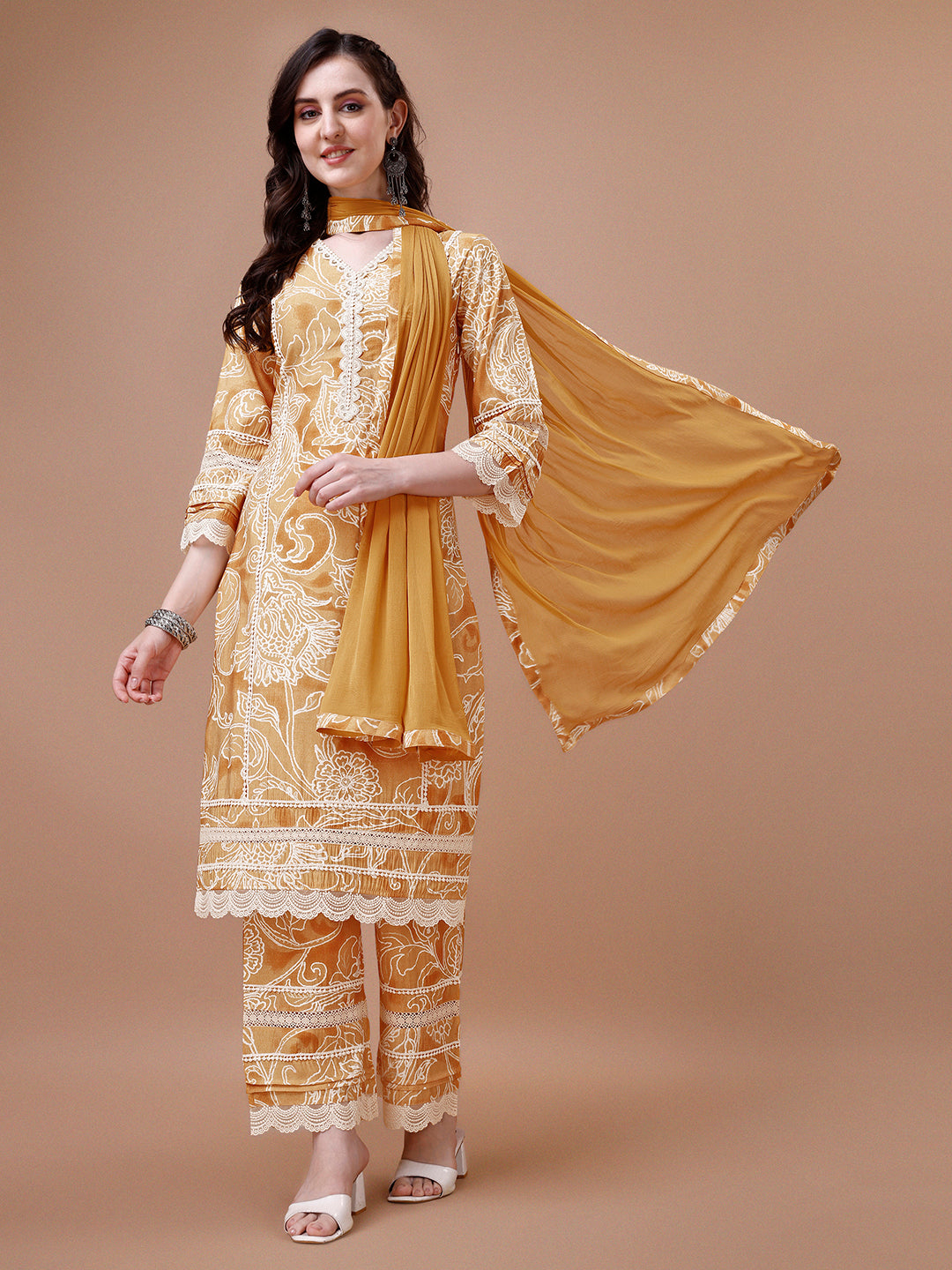 Mustard Yellow Printed Kurta Suit Set Product vendor
